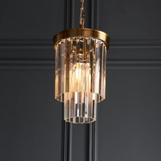 78626-001 Brushed Aged Brass Pendant with Crystal