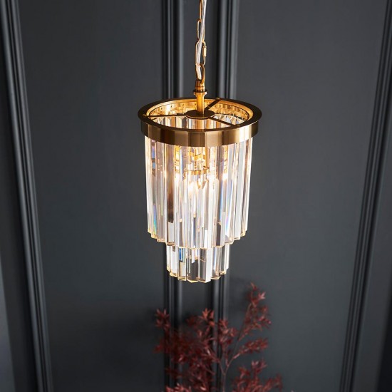 78626-001 Brushed Aged Brass Pendant with Crystal