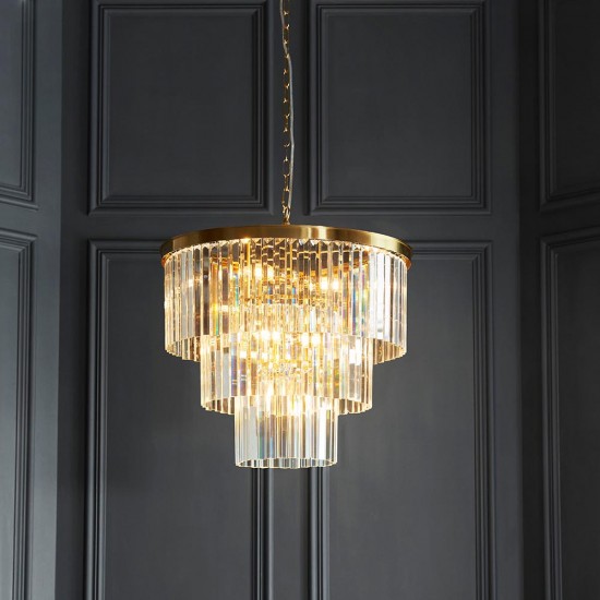 78628-001 Brushed Aged Brass 7 Light Chandelier with Crystal