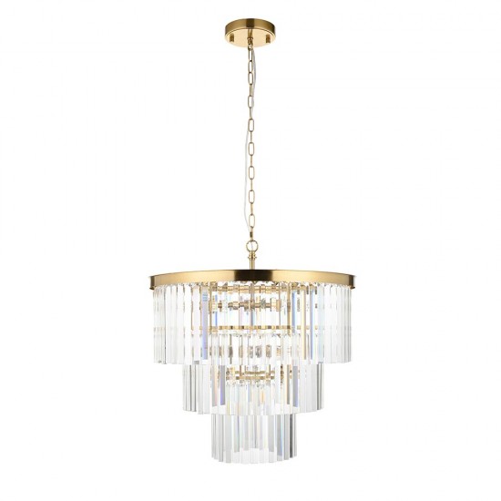 78628-001 Brushed Aged Brass 7 Light Chandelier with Crystal