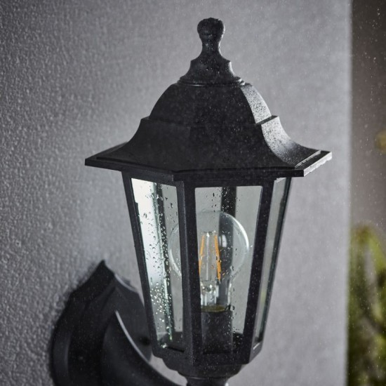 741-001 Black with Glass Up or Downlight Lantern Wall Lamp 741-001 Black with Glass Up or Downlight Lantern Wall Lamp