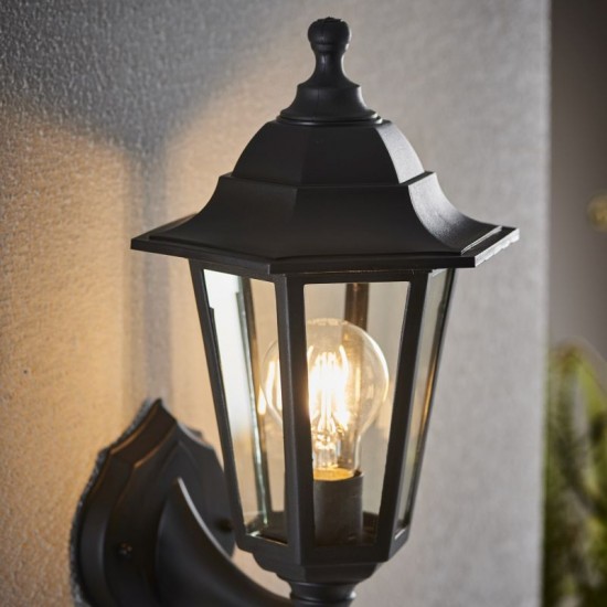 741-001 Black with Glass Up or Downlight Lantern Wall Lamp 741-001 Black with Glass Up or Downlight Lantern Wall Lamp