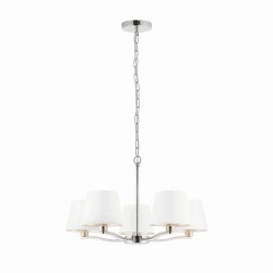 22669-001 Bright Nickel 5 Light Centre Fitting with Vintage White Shades 22669-001 Bright Nickel 5 Light Centre Fitting with Vintage White Shades