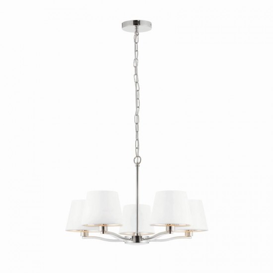 22669-001 Bright Nickel 5 Light Centre Fitting with Vintage White Shades