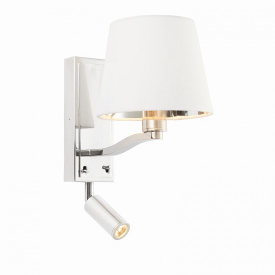 22688-001 Bright Nickel Reading Wall Lamp with Vintage White Shade