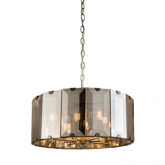 31792-001 Grey 8 Light Pendant with Smoked Cut Glasses