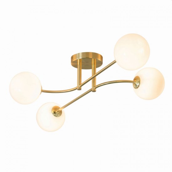 50793-001 Brushed Brass 4 Light Semi Flush with White Glasses