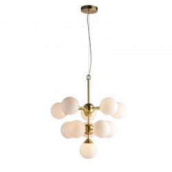 50900-001 Brushed Brass 11 Light Centre Fitting with Gloss White Glasses