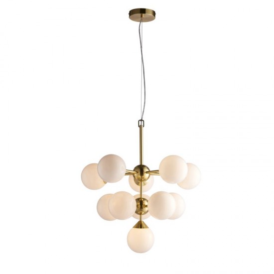 50900-001 Brushed Brass 11 Light Centre Fitting with Gloss White Glasses