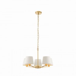 7241-001 Satin Gold 5 Light Centre Fitting with Vintage White Shades 7241-001 Satin Gold 5 Light Centre Fitting with Vintage White Shades
