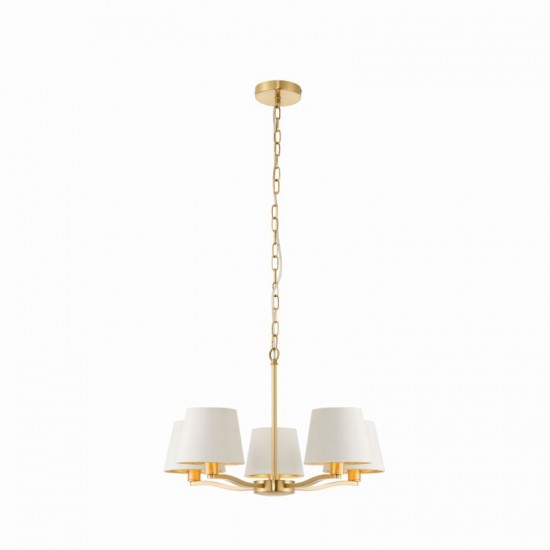 7241-001 Satin Gold 5 Light Centre Fitting with Vintage White Shades