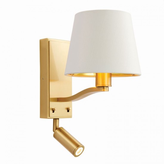7297-001 Satin Gold Reading Wall Lamp with Vintage White Shade