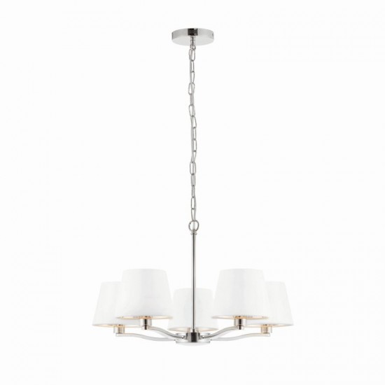 22669-001 Bright Nickel 5 Light Centre Fitting with Vintage White Shades
