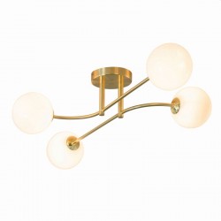 50793-001 Brushed Brass 4 Light Semi Flush with White Glasses