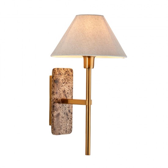 78819-001 Brown Marble & Vintage Brass Wall Lamp with Natural Linen