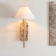 78819-001 Brown Marble & Vintage Brass Wall Lamp with Natural Linen