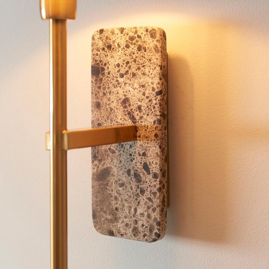78819-001 Brown Marble & Vintage Brass Wall Lamp with Natural Linen