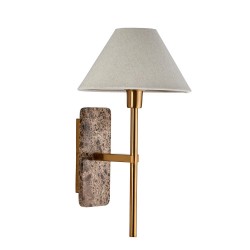 78819-001 Brown Marble & Vintage Brass Wall Lamp with Natural Linen