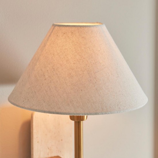 78820-001 Travertine Stone & Vintage Brass Wall Lamp with Natural Linen