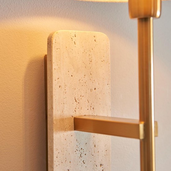 78820-001 Travertine Stone & Vintage Brass Wall Lamp with Natural Linen