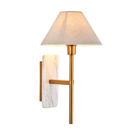 78821-001 White Marble & Vintage Brass Wall Lamp with Natural Linen