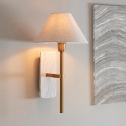 78821-001 White Marble & Vintage Brass Wall Lamp with Natural Linen