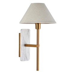 78821-001 White Marble & Vintage Brass Wall Lamp with Natural Linen