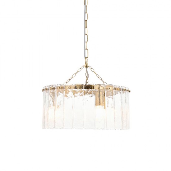 78770-001 Brushed Aged Brass 3 Light Pendant with Clear Textured Glass Panels