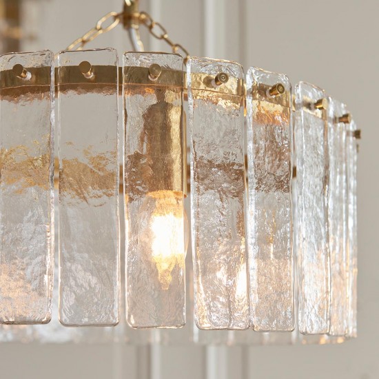 78770-001 Brushed Aged Brass 3 Light Pendant with Clear Textured Glass Panels