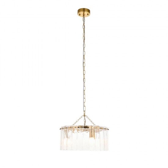 78770-001 Brushed Aged Brass 3 Light Pendant with Clear Textured Glass Panels