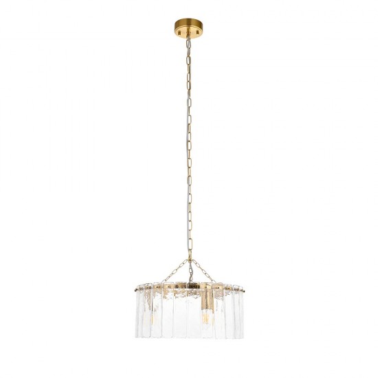 78770-001 Brushed Aged Brass 3 Light Pendant with Clear Textured Glass Panels