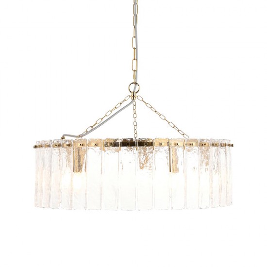 78771-001 Brushed Aged Brass 5 Light Pendant with Clear Textured Glass Panels