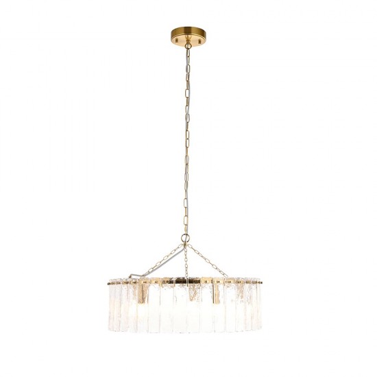 78771-001 Brushed Aged Brass 5 Light Pendant with Clear Textured Glass Panels