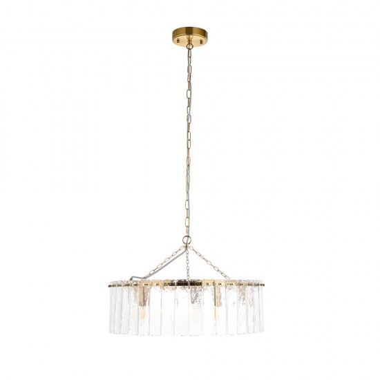 78771-001 Brushed Aged Brass 5 Light Pendant with Clear Textured Glass Panels