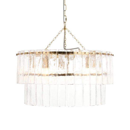 78772-001 Brushed Aged Brass 5 Light Pendant with Clear Textured Glass Panels
