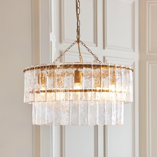 78772-001 Brushed Aged Brass 5 Light Pendant with Clear Textured Glass Panels