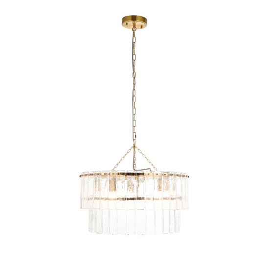 78772-001 Brushed Aged Brass 5 Light Pendant with Clear Textured Glass Panels