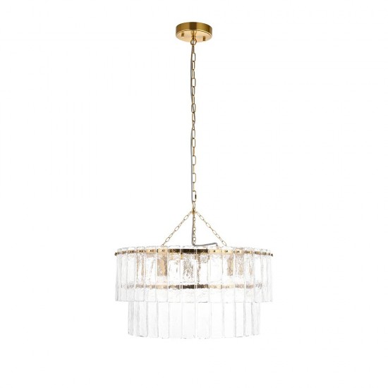 78772-001 Brushed Aged Brass 5 Light Pendant with Clear Textured Glass Panels