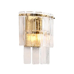 78773-001 Brushed Aged Brass Wall Lamp with Clear Textured Glass Panels