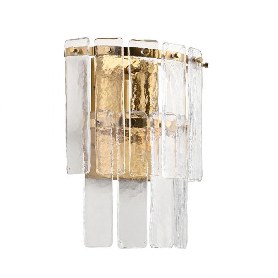 78773-001 Brushed Aged Brass Wall Lamp with Clear Textured Glass Panels