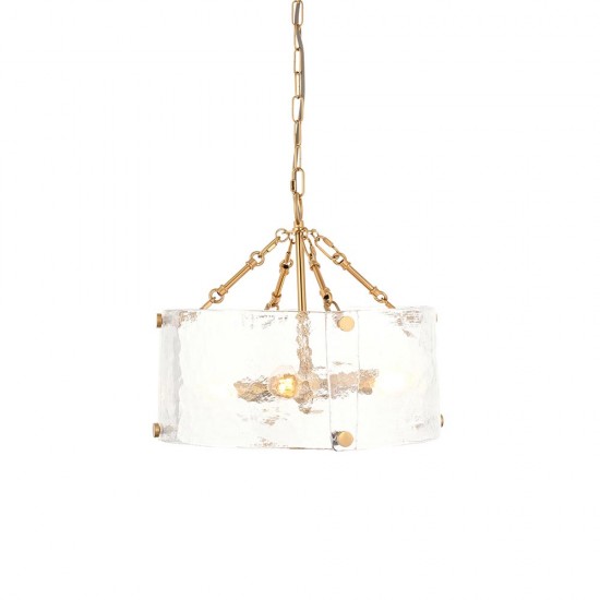 78780-001 Brushed Aged Brass 4 Light Pendant with Clear Textured Curved Glass