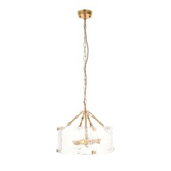 78780-001 Brushed Aged Brass 4 Light Pendant with Clear Textured Curved Glass