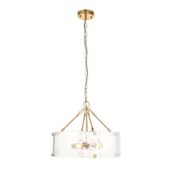 78781-001 Brushed Aged Brass 6 Light Pendant with Clear Textured Curved Glass