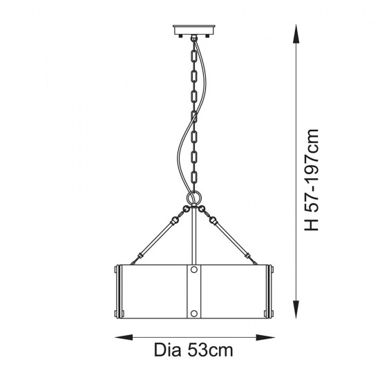 78781-001 Brushed Aged Brass 6 Light Pendant with Clear Textured Curved Glass