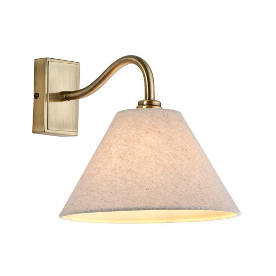 78741-001 Antique Brass Wall Lamp with Natural Linen Shade
