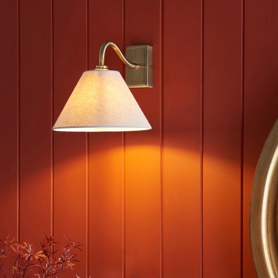 78741-001 Antique Brass Wall Lamp with Natural Linen Shade