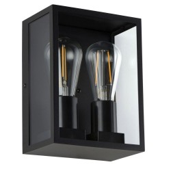 80044-001 Outdoor Black Lantern Twin Wall Lamp