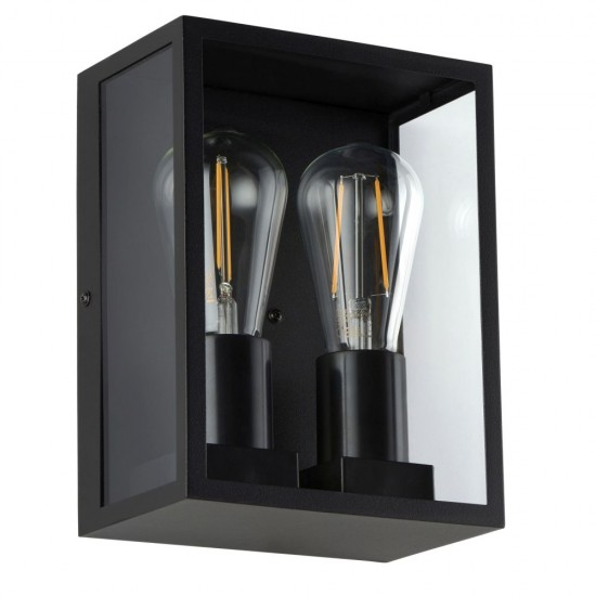 80044-001 Outdoor Black Lantern Twin Wall Lamp