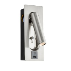 80098-001 Brushed Satin Nickel Recessed Wall Lamp with USB & C Port