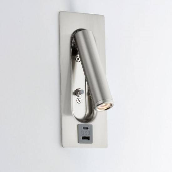 80098-001 Brushed Satin Nickel Recessed Wall Lamp with USB & C Port